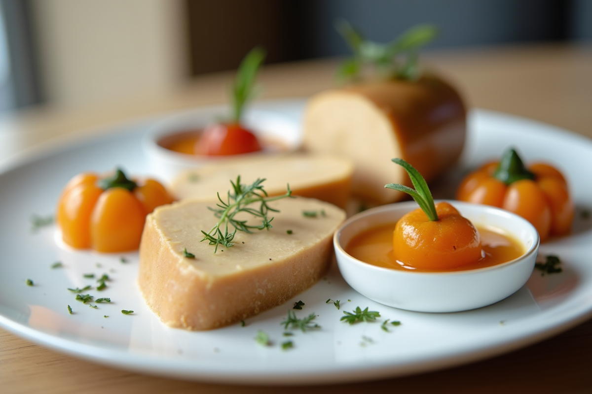 Assiette élégante avec foie gras et confitures colorées