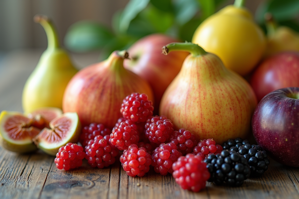 Assortiment de fruits avec figues et groseilles indiennes