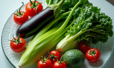 Assortiment de légumes colorés avec E sur une assiette