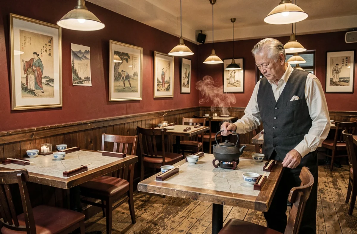 Salle classique du Café Japonais à Bordeaux avec estampes et service traditionnel