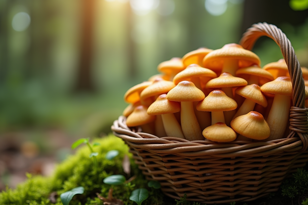 Champignons chanterelles fraîchement cueillis dans un panier en osier