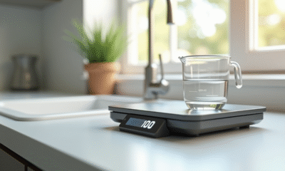 Plan rapproché d'une balance digitale de cuisine avec 100 grammes