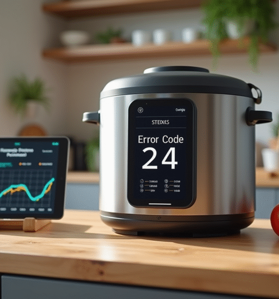 Cuisine moderne avec Cookeo affichant erreur 24 et ingrédients