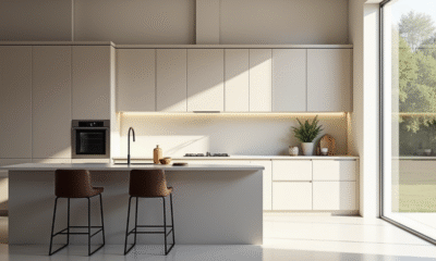 Cuisine moderne avec bar à petit déjeuner et lumière naturelle