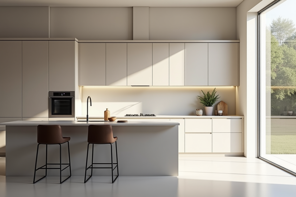Cuisine moderne avec bar à petit déjeuner et lumière naturelle