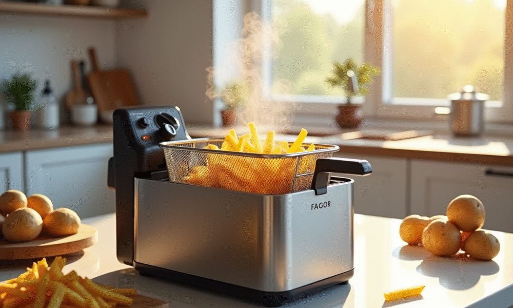 Fagor friteuse moderne avec des frites dorées sur le comptoir