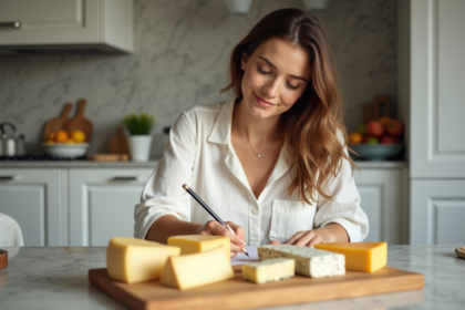 Jeune femme dégustant des fromages à la maison