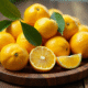 Fruits rares yuzu passion jaune et yamamomo sur table en bois