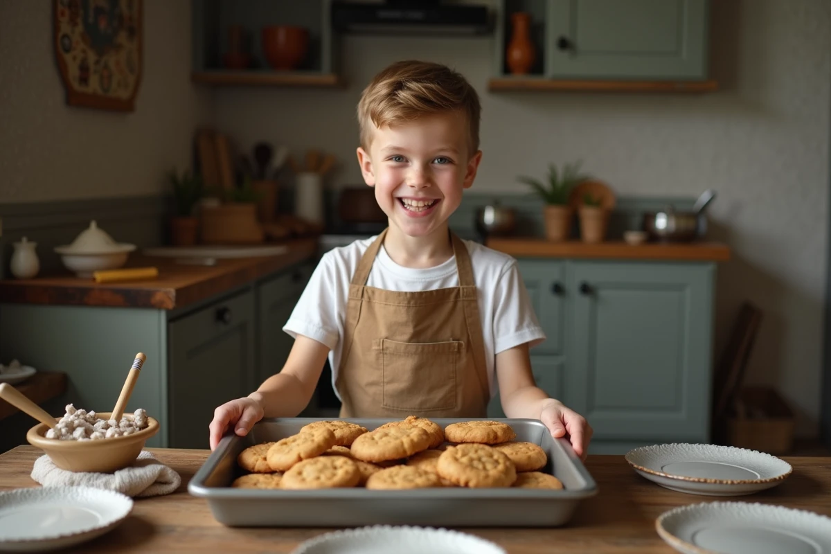 Adolescent présentant un plateau de cookies faits maison