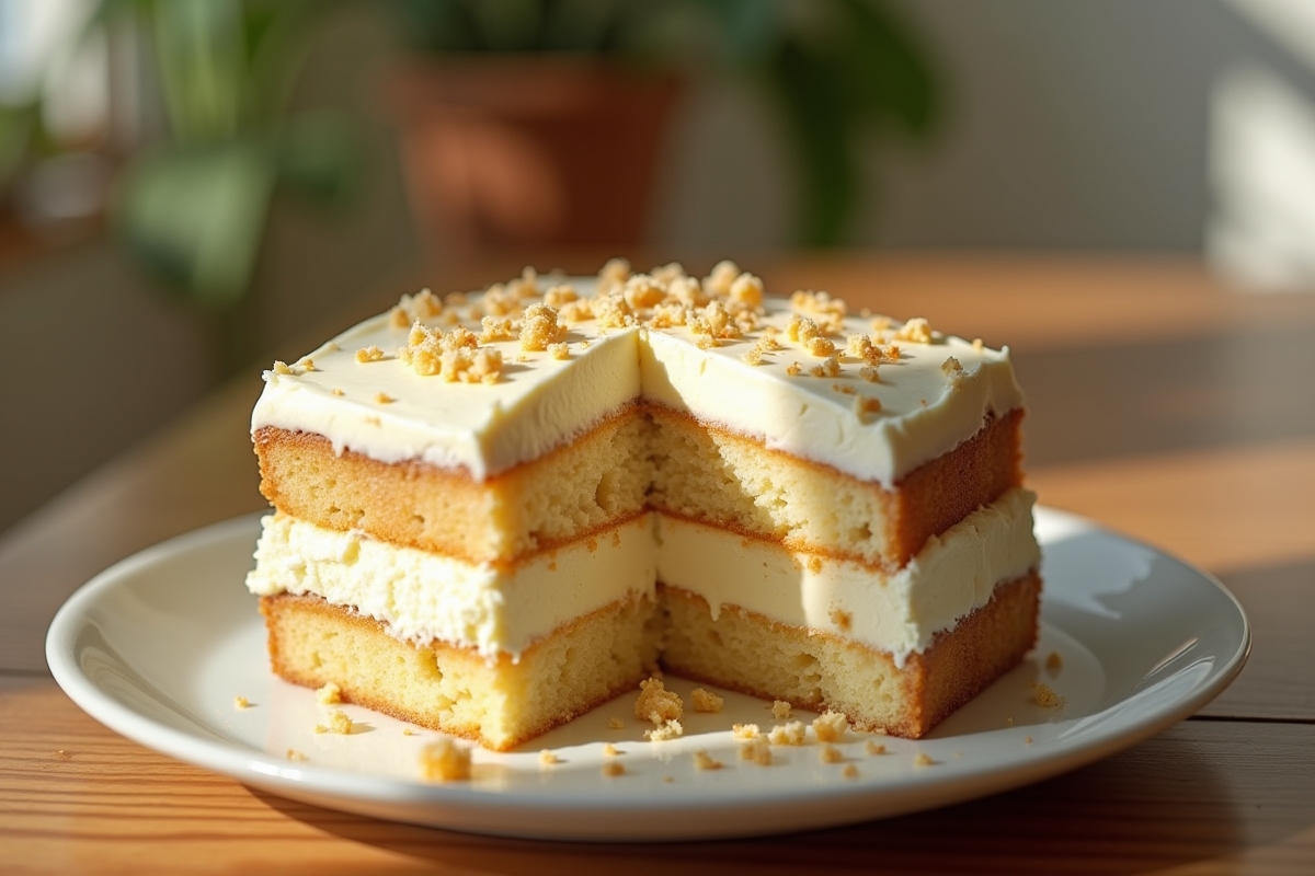 Gâteau raté avec couches inégales sur une table en bois