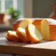 Gâteau joconde tranché sur plan de travail en bois