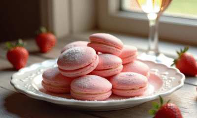 Gâteau biscuit rose de Reims présenté sur une assiette en porcelaine