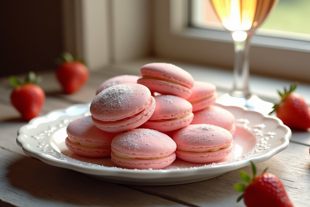 Gâteau biscuit rose de Reims présenté sur une assiette en porcelaine