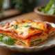 Lasagne courgette saumon dorée sur table ensoleillée