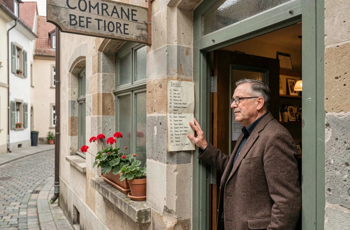 Façade discrète du Roi et Son Fou dans une ruelle pavée de Strasbourg avec menu affiché à l'entrée