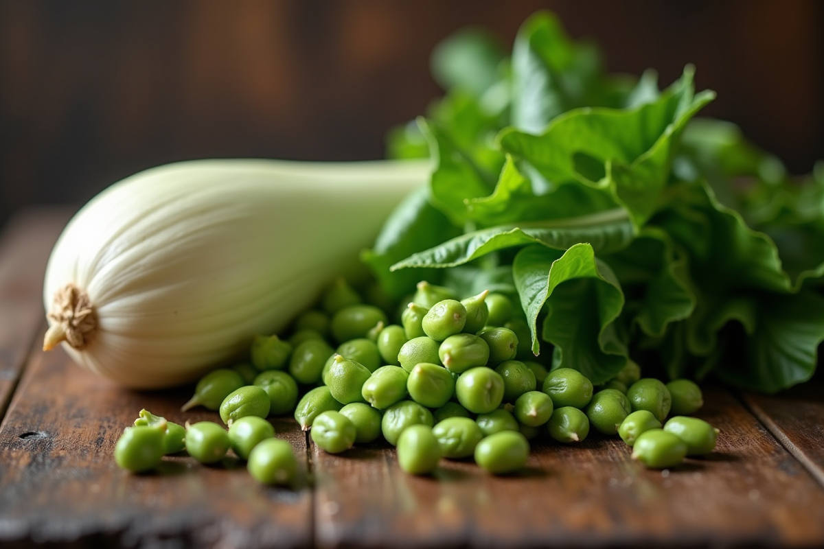 Gros plan de légumes frais sur une table en bois