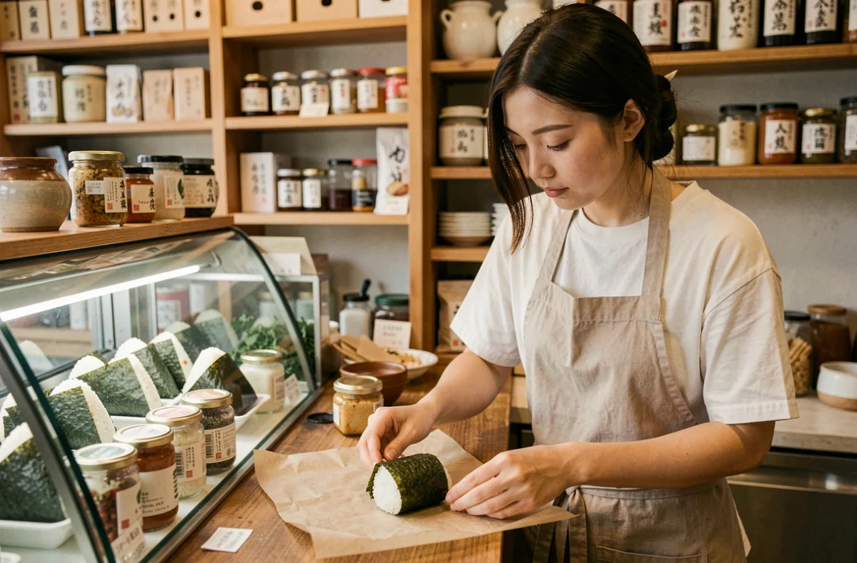 Onigiri artisanaux préparés à la main dans la cuisine de la Maison Musubi à Bordeaux