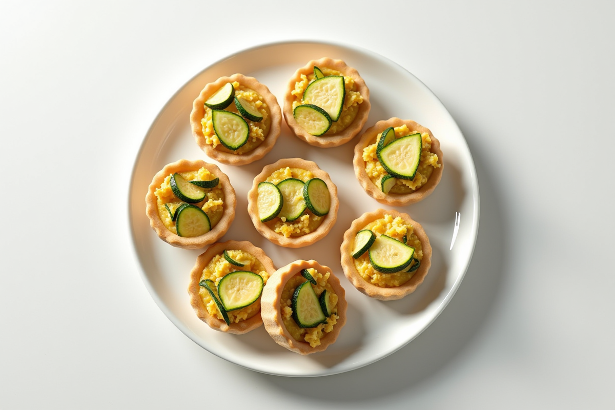 Mini tartes à la courgette sur assiette blanche