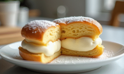 ParisBrest praliné tranché sur assiette blanche