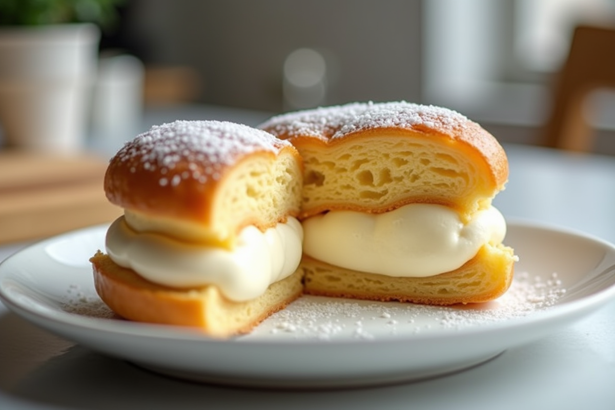 ParisBrest praliné tranché sur assiette blanche