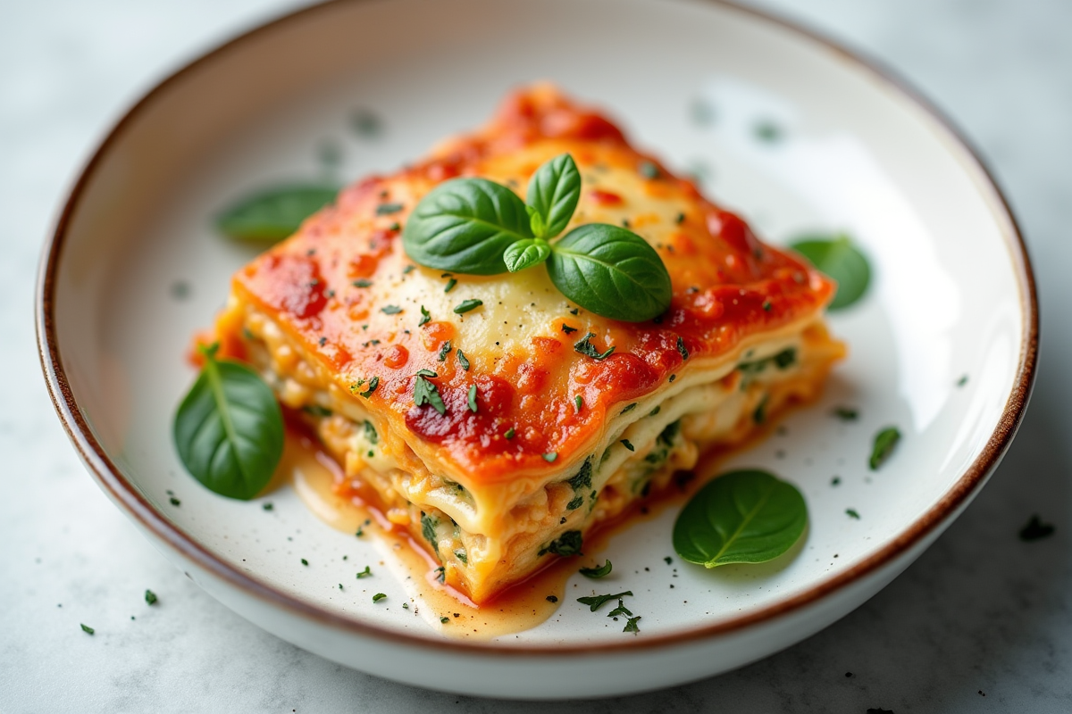 Partie de lasagne courgette saumon garnie d