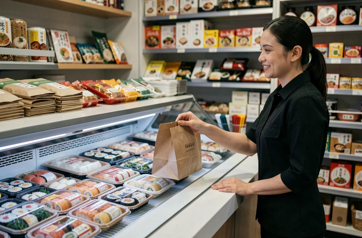 Comptoir de vente à emporter avec bentos et sushis chez Suandshi à Bordeaux