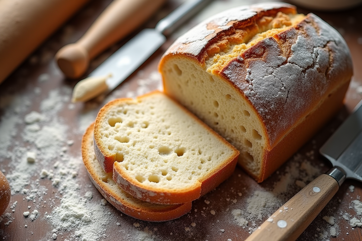 Tranches de pain de campagne ouvertes avec texture aeree