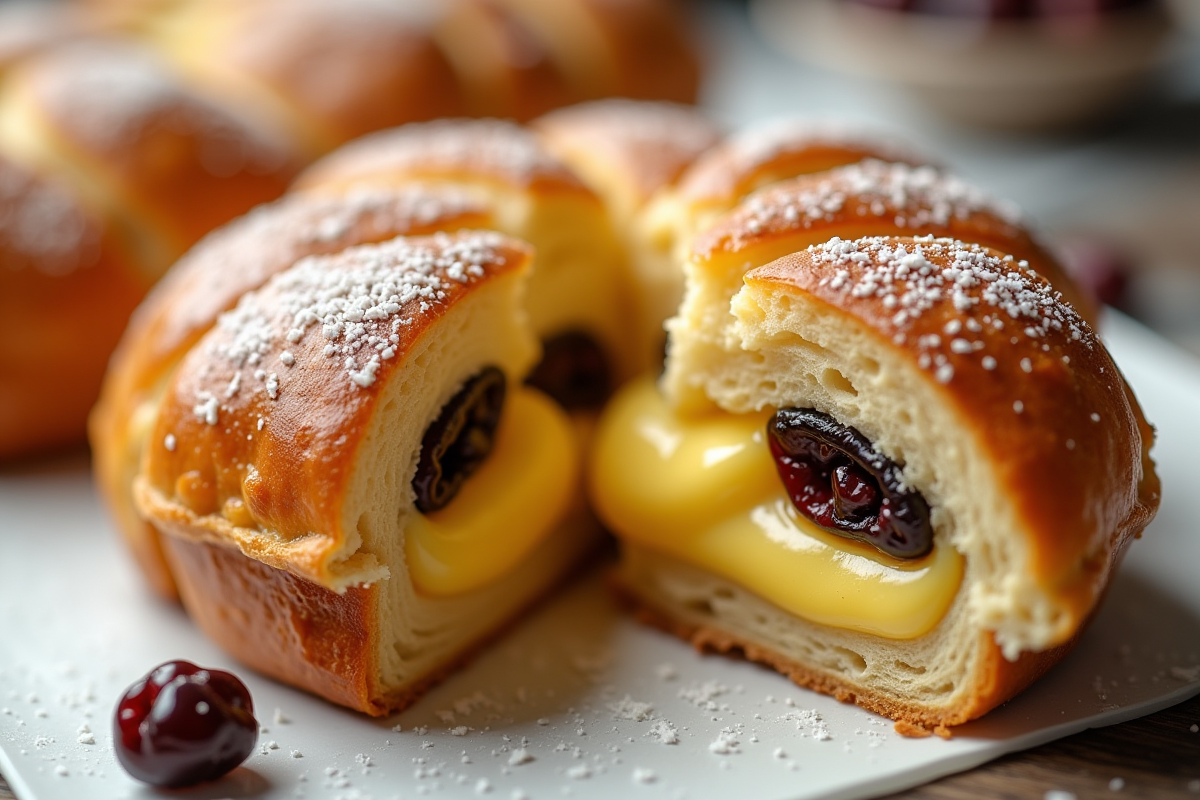 Tranches de pain aux raisins avec crème et raisins juteux