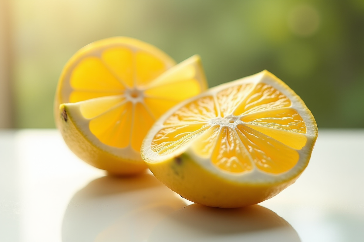 Ugli fruit frais coupé sur table lumineuse