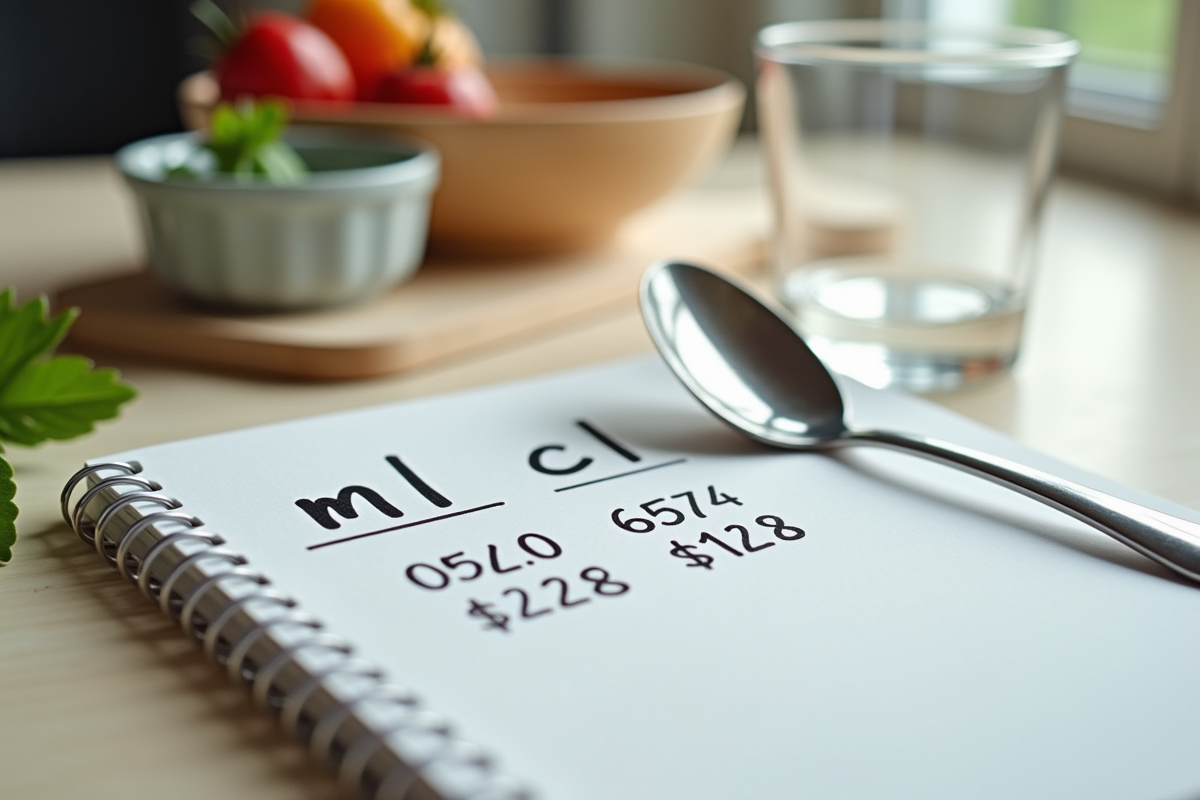 Ustensiles de cuisine et carnet avec conversions ml cl